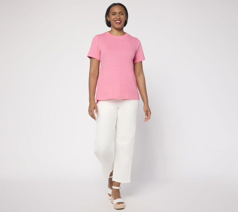 LOGO by Lori Goldstein 100% Cotton Short Sleeve Seamed Top — View 4