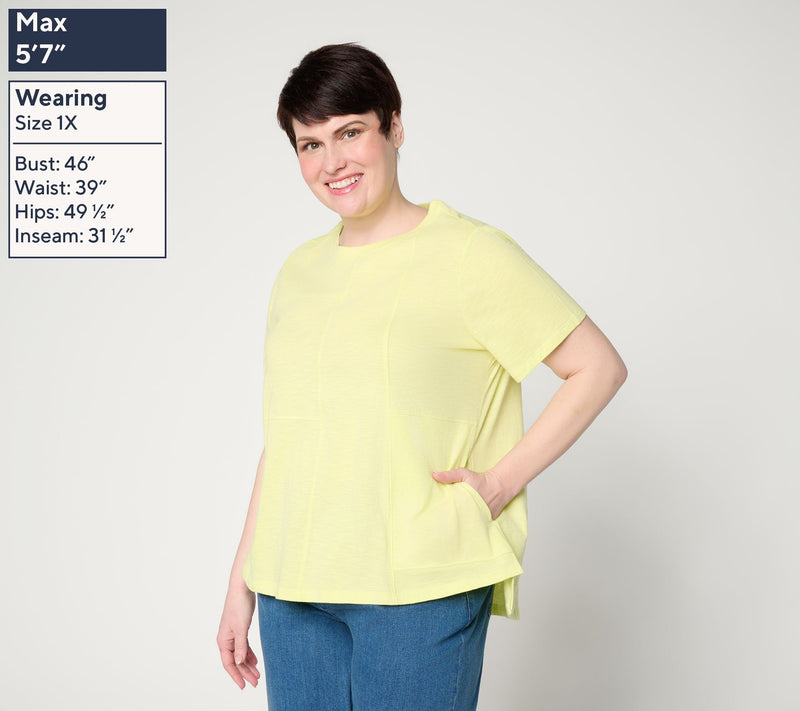 LOGO by Lori Goldstein 100% Cotton Short Sleeve Seamed Top — View 2