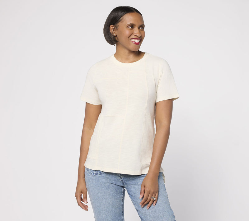 LOGO by Lori Goldstein 100% Cotton Short Sleeve Seamed Top — View 11