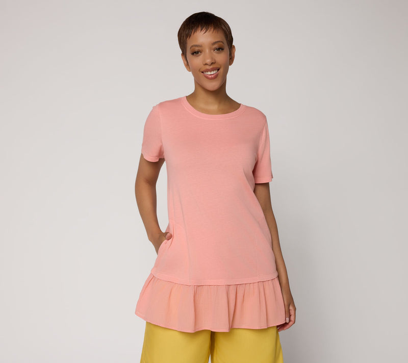 LOGO by Lori Goldstein Reg Mixed Media Short Sleeve Tunic — Main view