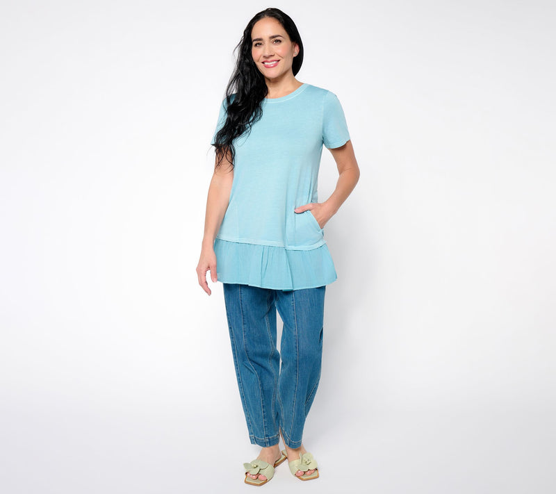 LOGO by Lori Goldstein Reg Mixed Media Short Sleeve Tunic — View 7
