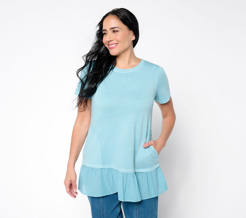 LOGO by Lori Goldstein Pet Mixed Media Short Sleeve Tunic — View 13