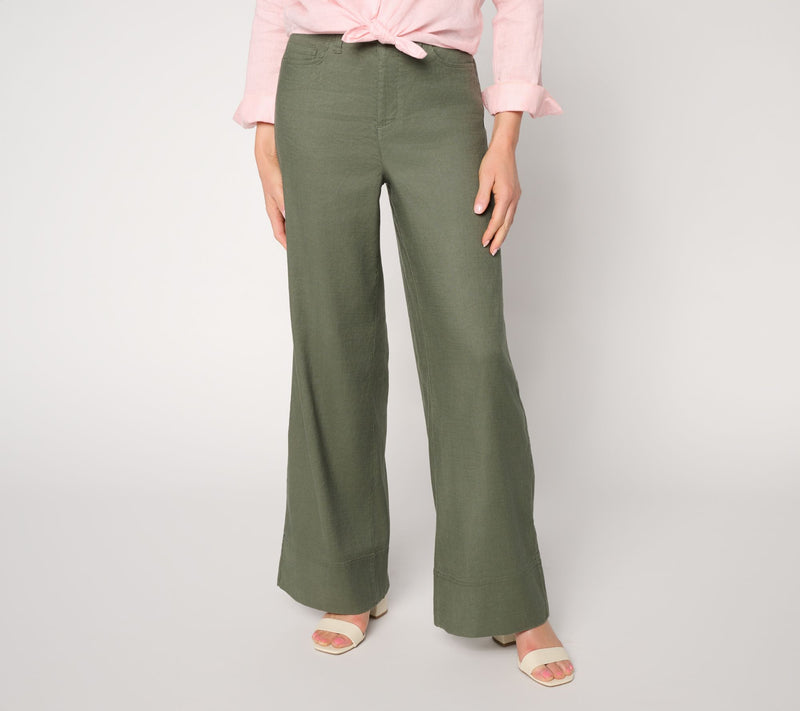 NYDJ Petite 5-Pocket Wide-Leg Linen Trouser — Main view