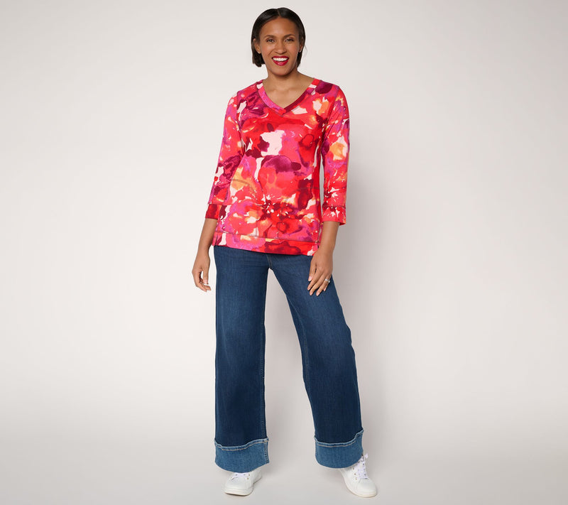 LOGO by Lori Goldstein Rayon 230 Printed V-Neck 3/4 Sleeve Top — View 5