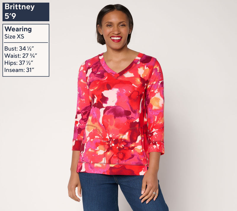 LOGO by Lori Goldstein Rayon 230 Printed V-Neck 3/4 Sleeve Top — View 3