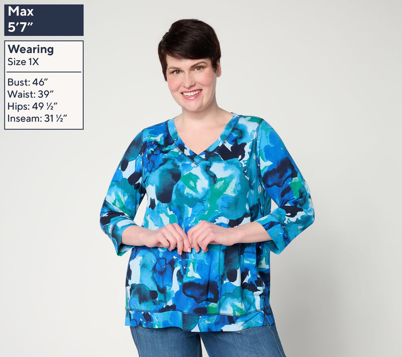 LOGO by Lori Goldstein Rayon 230 Printed V-Neck 3/4 Sleeve Top — View 2