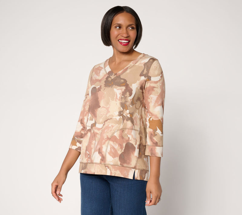 LOGO by Lori Goldstein Rayon 230 Printed V-Neck 3/4 Sleeve Top — View 12