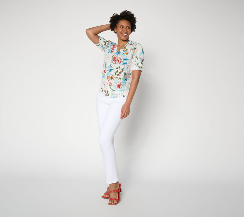 NYDJ Short Sleeve Charming Printed Blouse — View 5