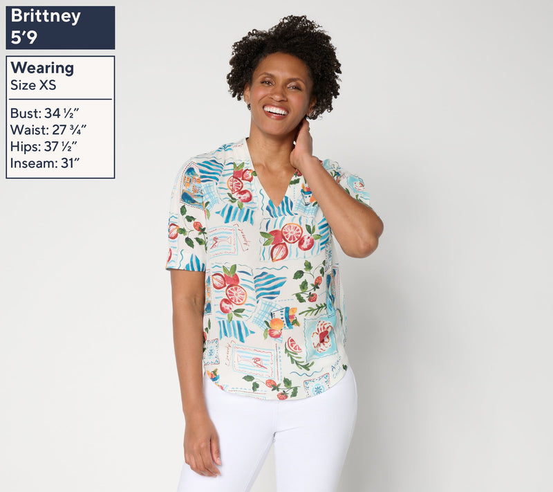 NYDJ Short Sleeve Charming Printed Blouse — View 3