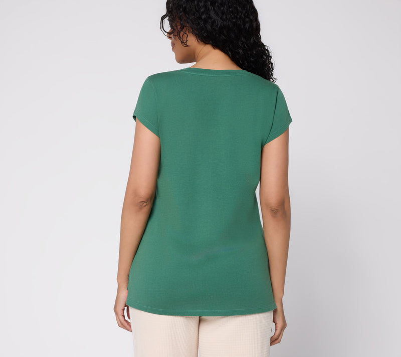 AnyBody Washed Cotton V-Neck Seamed Top With Cap Sleeve — View 3