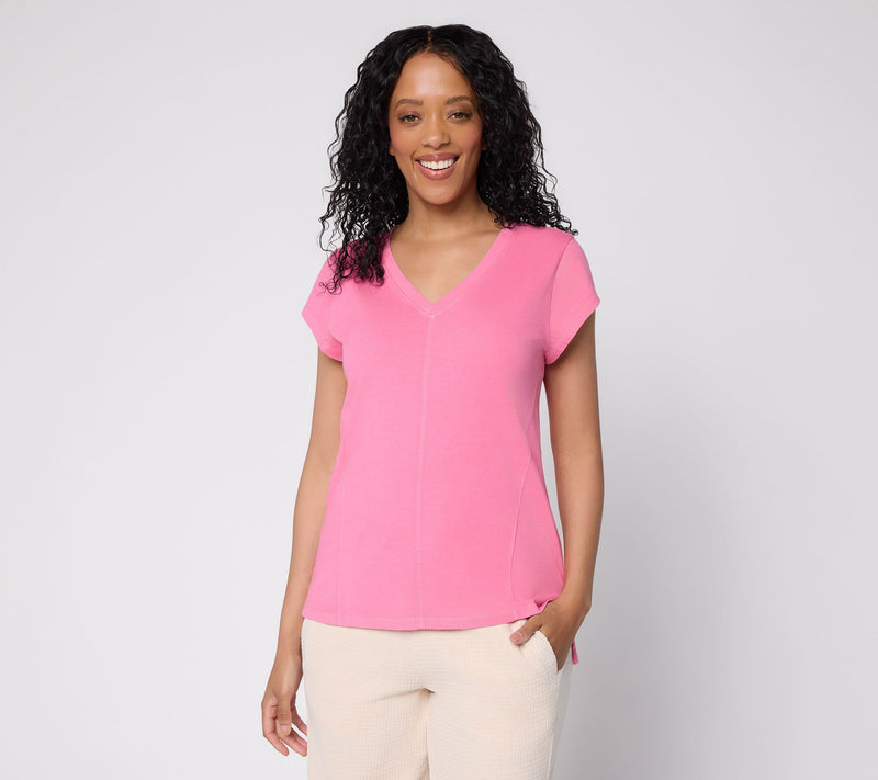 AnyBody Washed Cotton V-Neck Seamed Top With Cap Sleeve — View 11