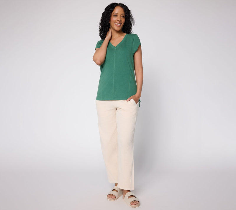 AnyBody Washed Cotton V-Neck Seamed Top With Cap Sleeve — View 4