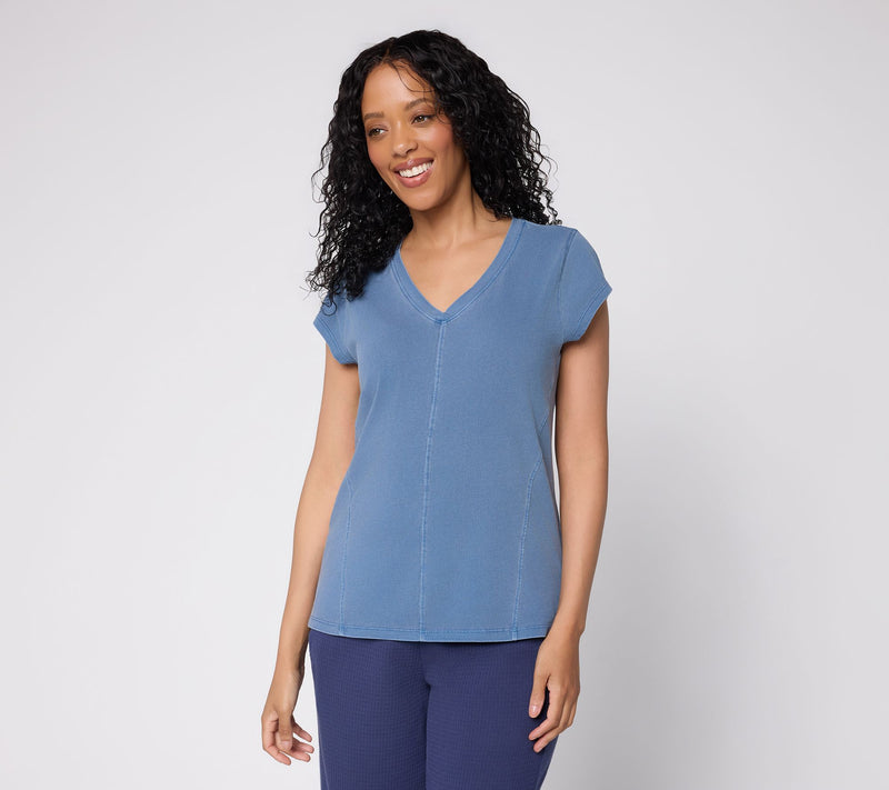 AnyBody Washed Cotton V-Neck Seamed Top With Cap Sleeve — View 13