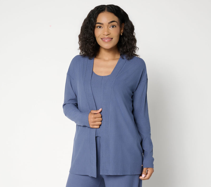 Lattelove Open Front Ribbed Cardigan — Main view