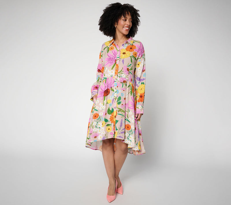 Airee by Aimee Kestenberg Printed Button Front Trapez Dress — View 11