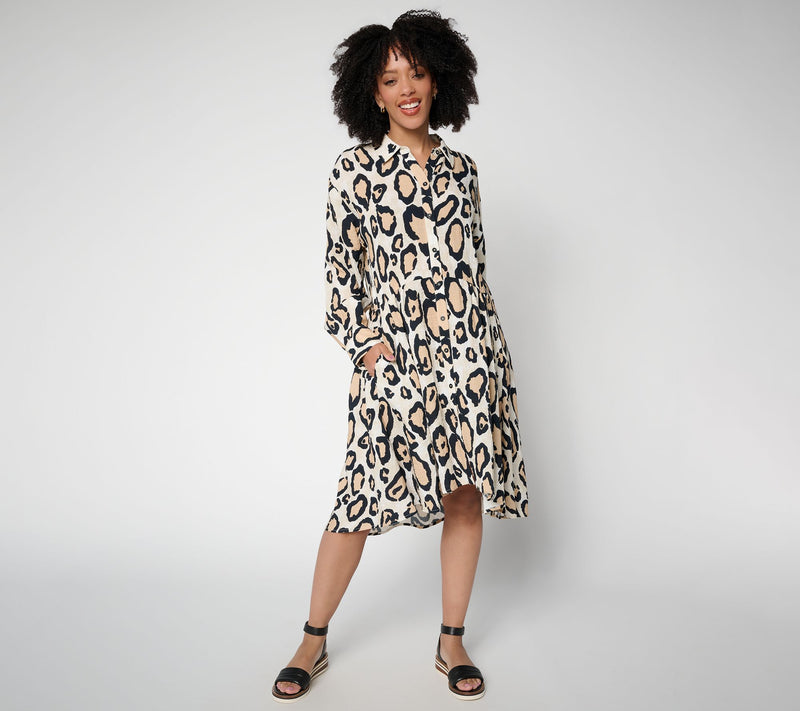 Airee by Aimee Kestenberg Printed Button Front Trapez Dress — View 13