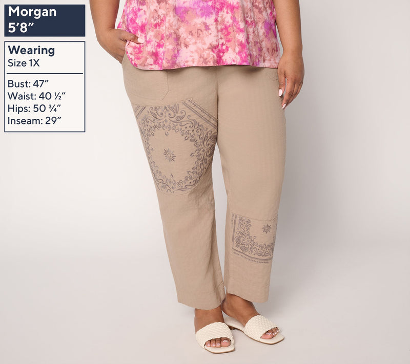 LOGO Lavish by Lori Goldstein Regular Textured Cotton Ankle Pants — View 2