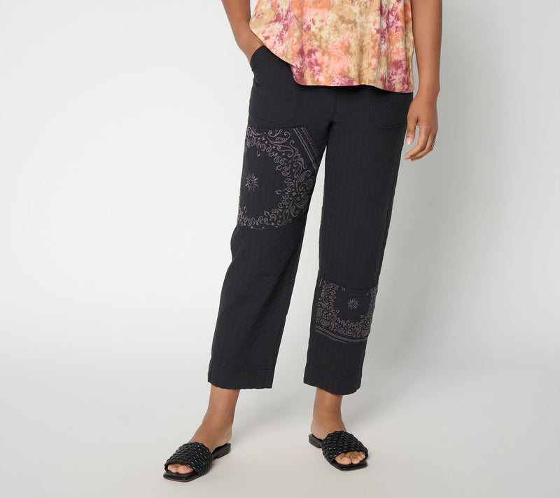 LOGO Lavish by Lori Goldstein Regular Textured Cotton Ankle Pants — View 10