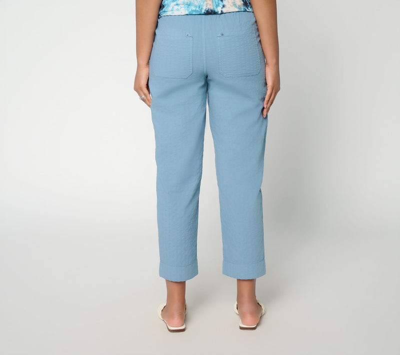 LOGO Lavish by Lori Goldstein Regular Textured Cotton Ankle Pants — View 4