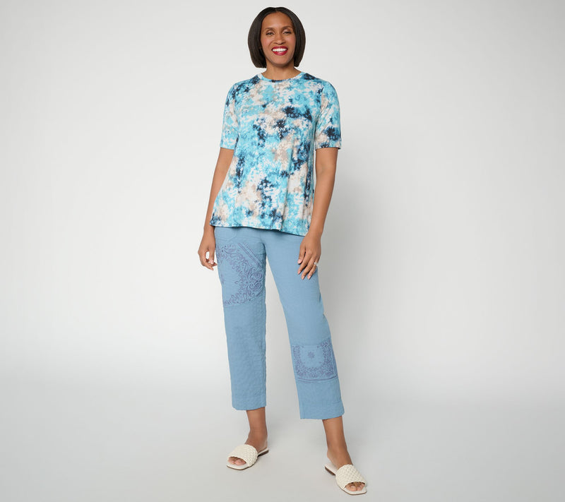 LOGO Lavish by Lori Goldstein Regular Textured Cotton Ankle Pants — View 5