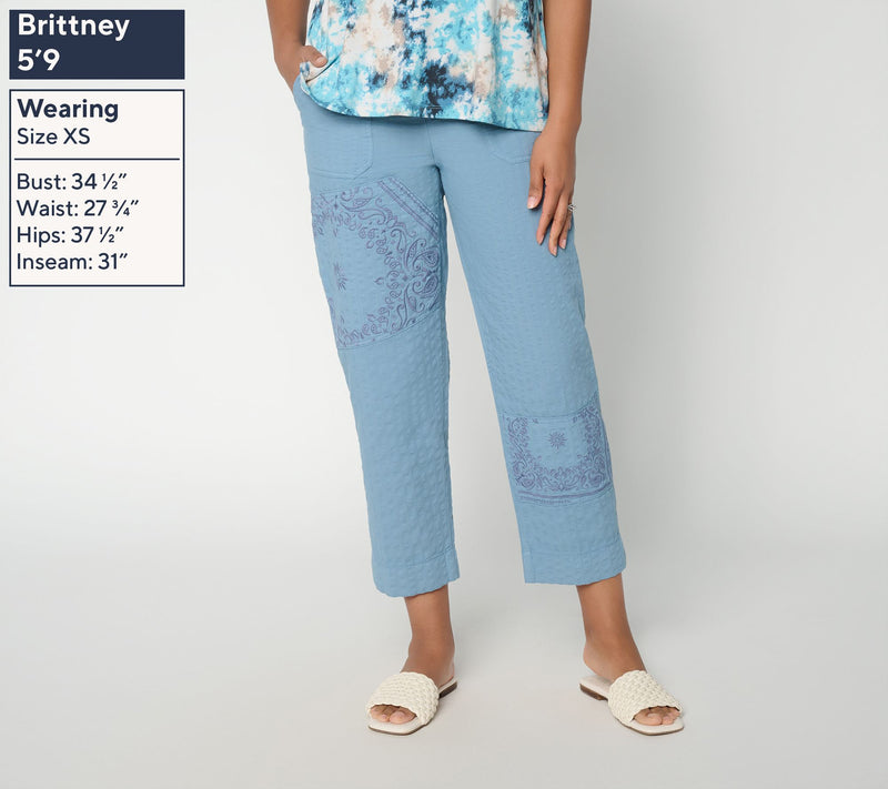 LOGO Lavish by Lori Goldstein Regular Textured Cotton Ankle Pants — View 3