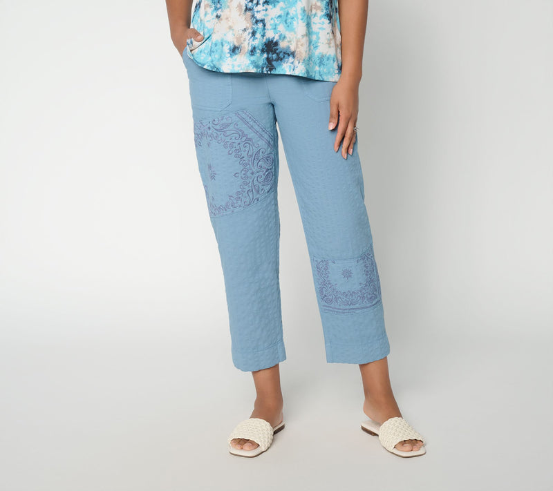 LOGO Lavish by Lori Goldstein Regular Textured Cotton Ankle Pants — View 12
