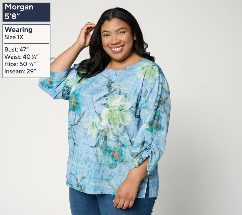 Dennis Basso Regular Printed Scarf Top with Dolman Sleeve — View 8