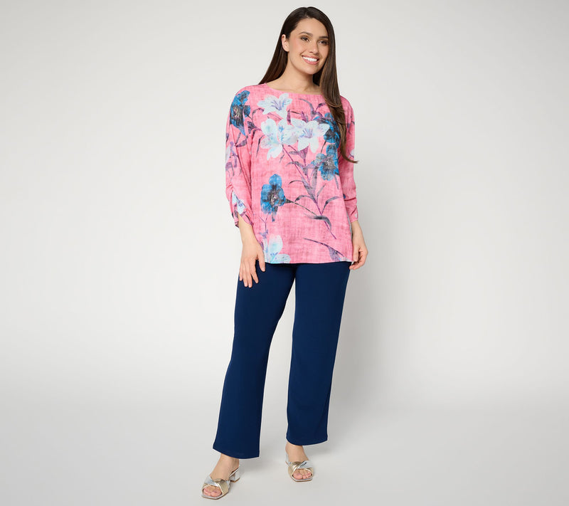 Dennis Basso Regular Printed Scarf Top with Dolman Sleeve — View 11