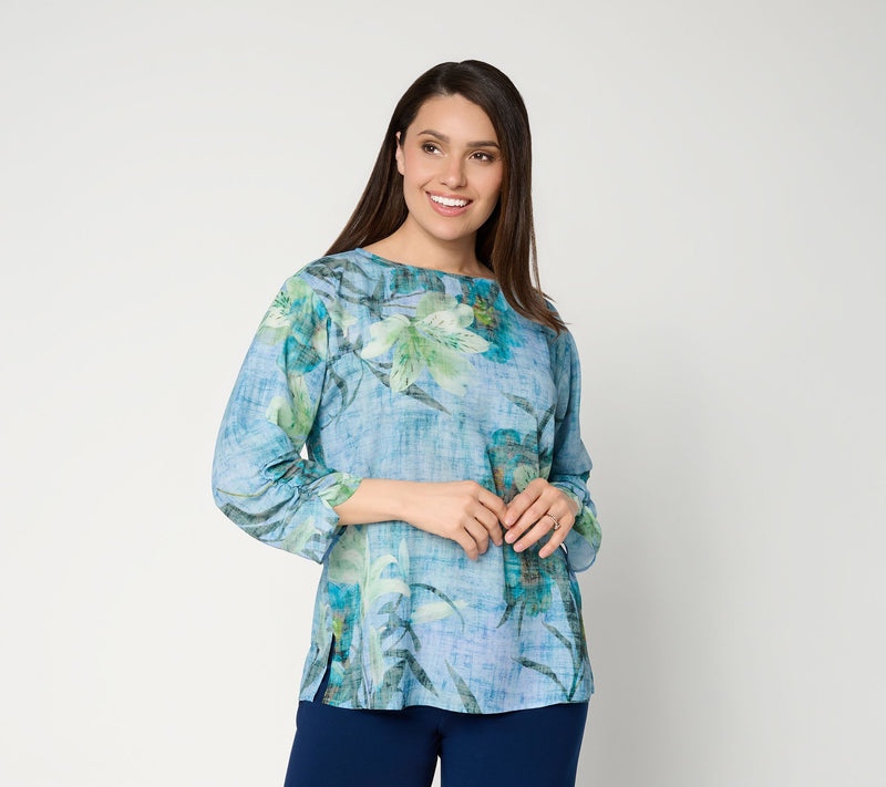 Dennis Basso Regular Printed Scarf Top with Dolman Sleeve — View 3