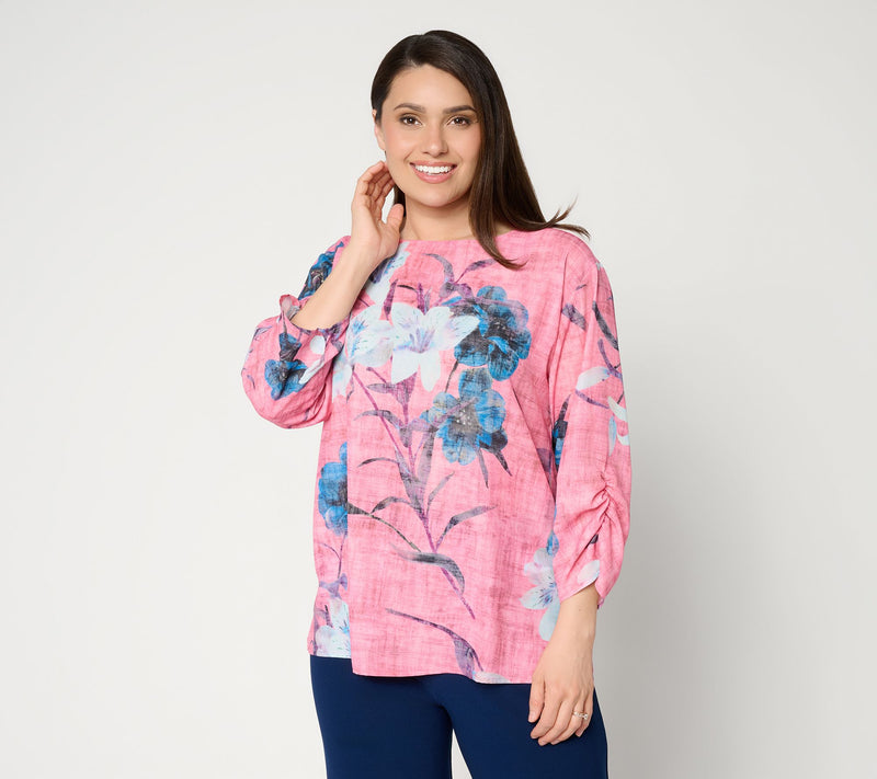 Dennis Basso Regular Printed Scarf Top with Dolman Sleeve — View 5