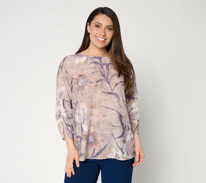 Dennis Basso Regular Printed Scarf Top with Dolman Sleeve — View 7