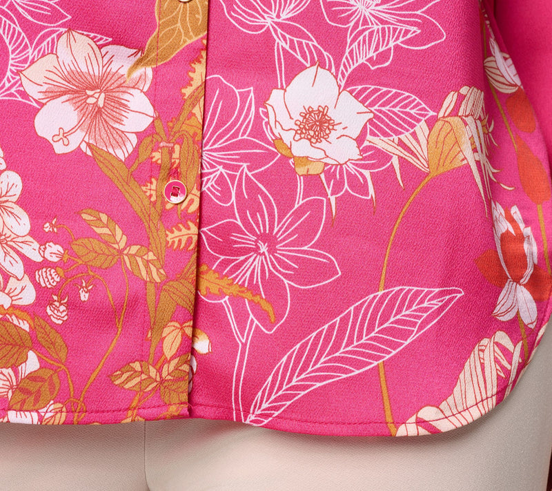 Dennis Basso Regular Printed V-Neck Blouse with Hi/Low Hem — View 7