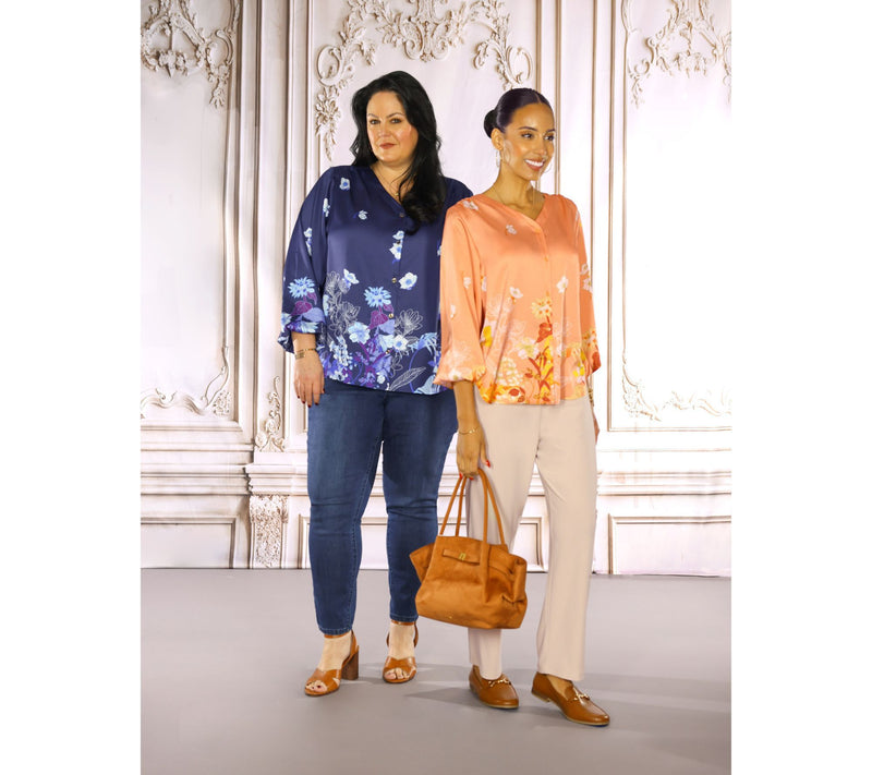 Dennis Basso Petite Printed V-Neck Blouse with Hi/Low Hem — View 8