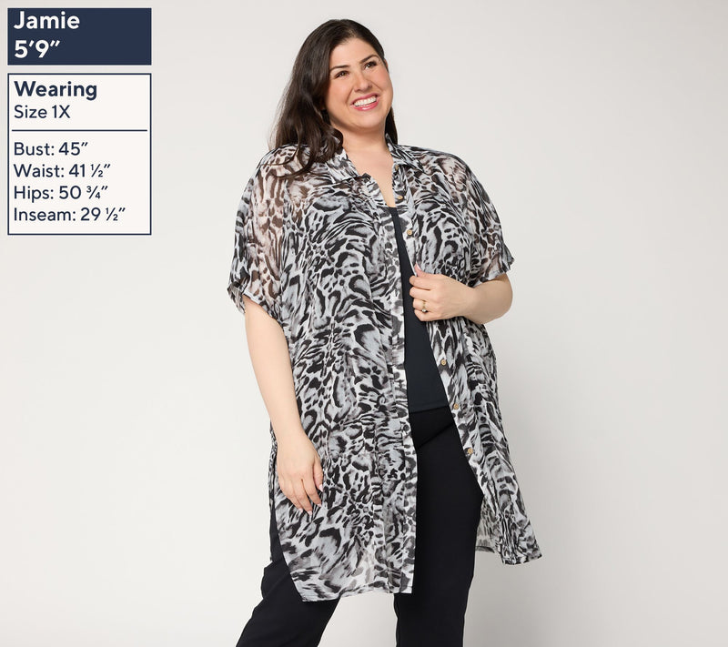 Dennis Basso Regular Printed Duster with Elbow Sleeves — View 4