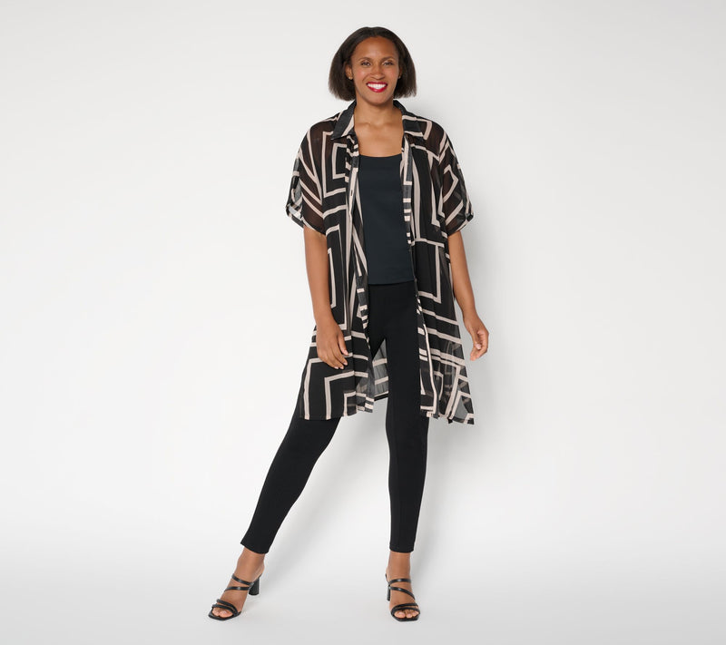 Dennis Basso Regular Printed Duster with Elbow Sleeves — Main view