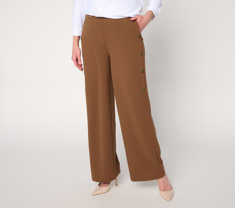 Dennis Basso Regular Luxe Crepe Pant With Button Details — View 15