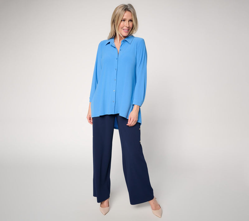 Dennis Basso Petite Luxe Crepe Pant With Button Details — View 13