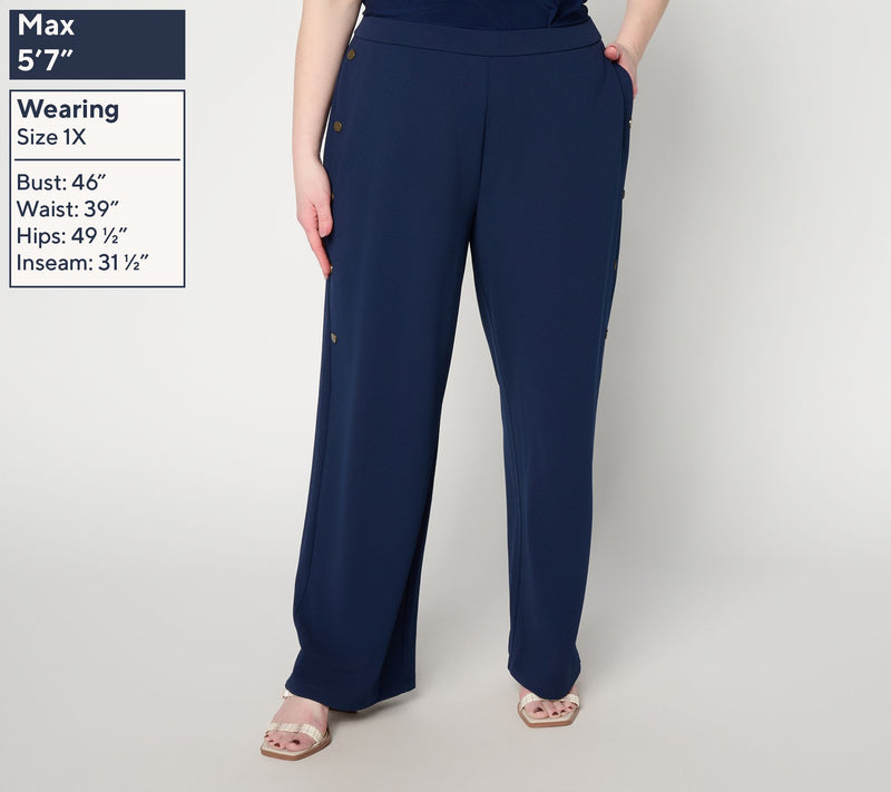 Dennis Basso Petite Luxe Crepe Pant With Button Details — View 10
