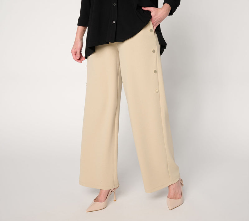 Dennis Basso Petite Luxe Crepe Pant With Button Details — View 9