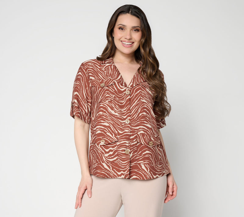 Dennis Basso Petite Woven Lino Printed Safari Jacket — Main view