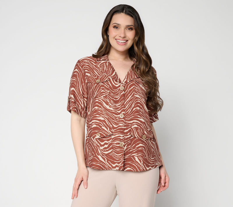 Dennis Basso Petite Woven Lino Printed Safari Jacket — View 11
