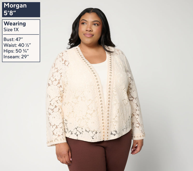 Dennis Basso Stretch Lace Shrug with Knit Back — View 2