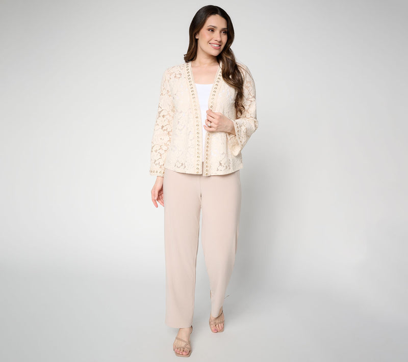 Dennis Basso Stretch Lace Shrug with Knit Back — View 5