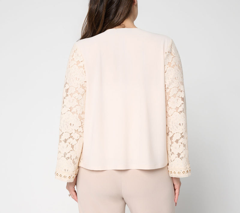 Dennis Basso Stretch Lace Shrug with Knit Back — View 4