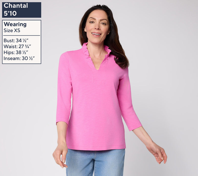 Belle by Kim Gravel Slub Knit Frill Seeker 3/4 Sleeve Top — View 3