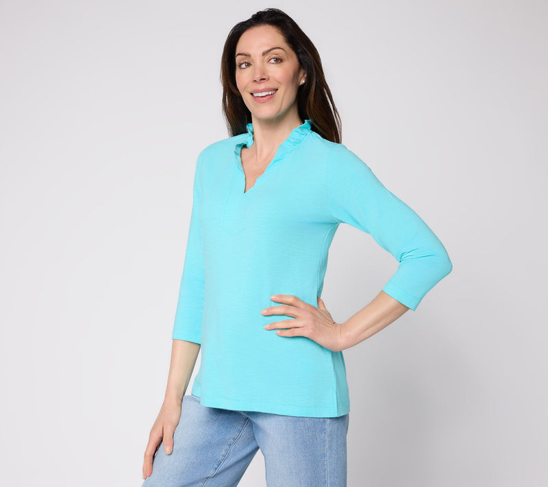 Belle by Kim Gravel Slub Knit Frill Seeker 3/4 Sleeve Top — View 14