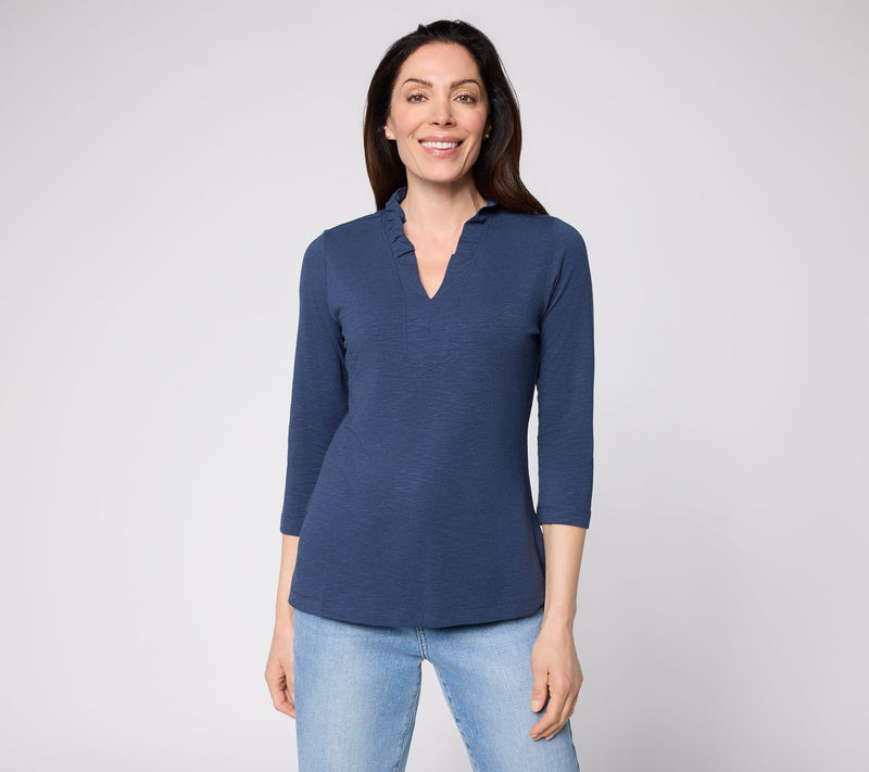 Belle by Kim Gravel Slub Knit Frill Seeker 3/4 Sleeve Top — View 16