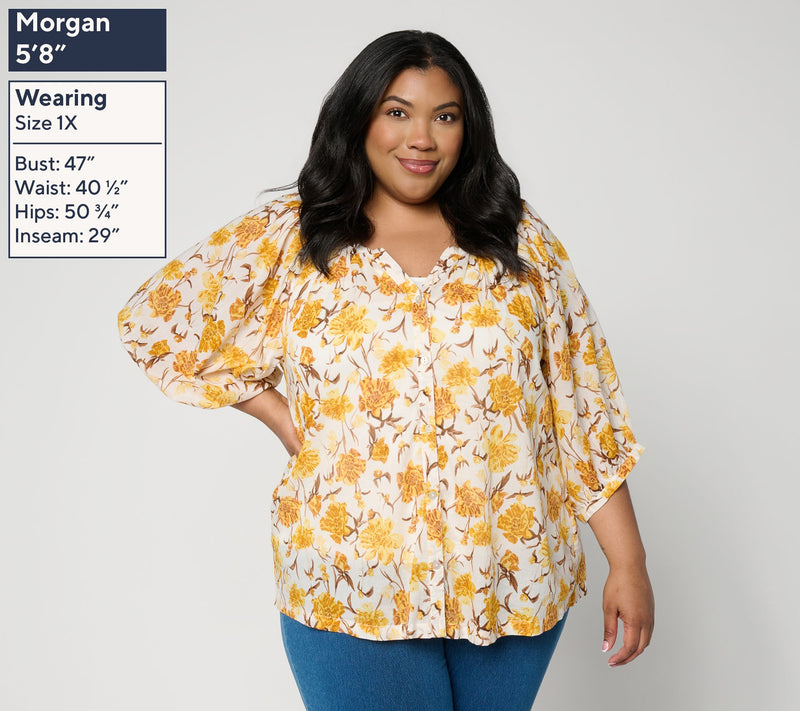 Ree by the Pioneer Woman Split Neck Blouson Sleeve Woven Blouse — View 2