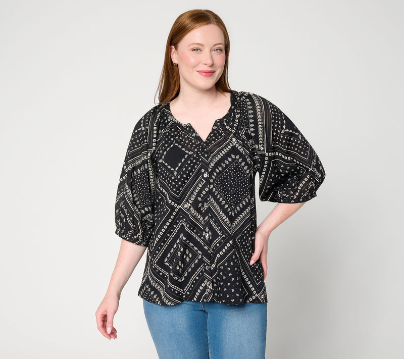 Ree by the Pioneer Woman Split Neck Blouson Sleeve Woven Blouse — View 10