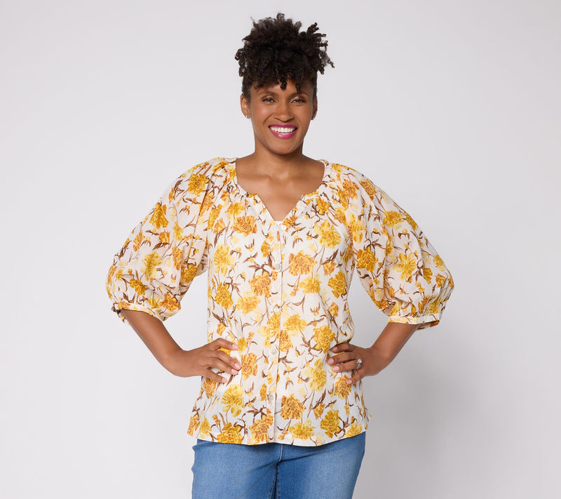 Ree by the Pioneer Woman Split Neck Blouson Sleeve Woven Blouse — View 12